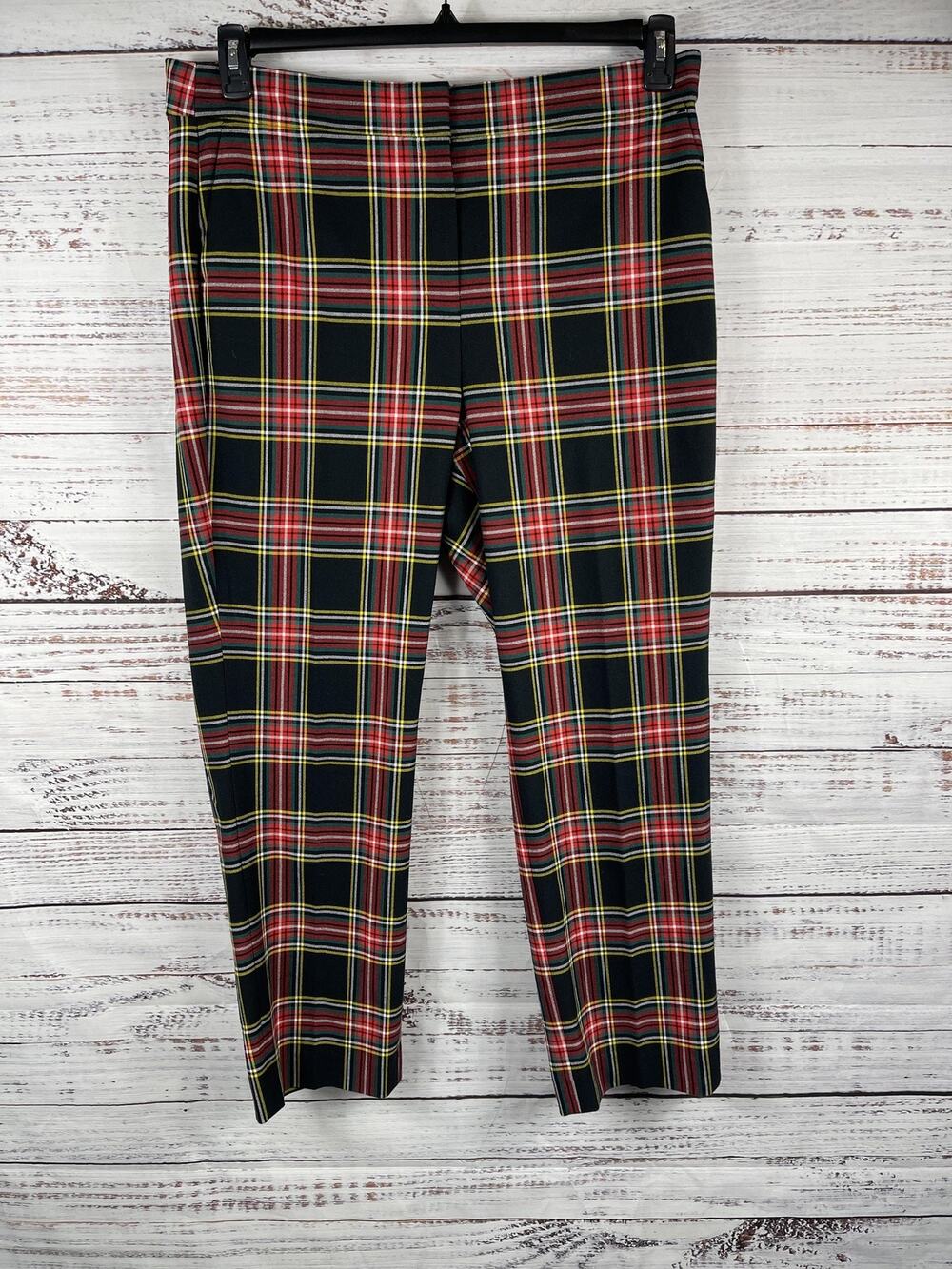 J.Crew Pants Women's 16T Multicolor Plaid Slim Tapered Ankle Stretch Dress Work